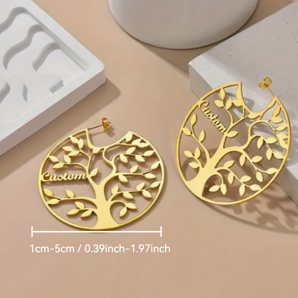 Pendientes de aro con colgante de árbol de la vida en acero inoxidable bohemio para fiestas, bodas, regalo para ella