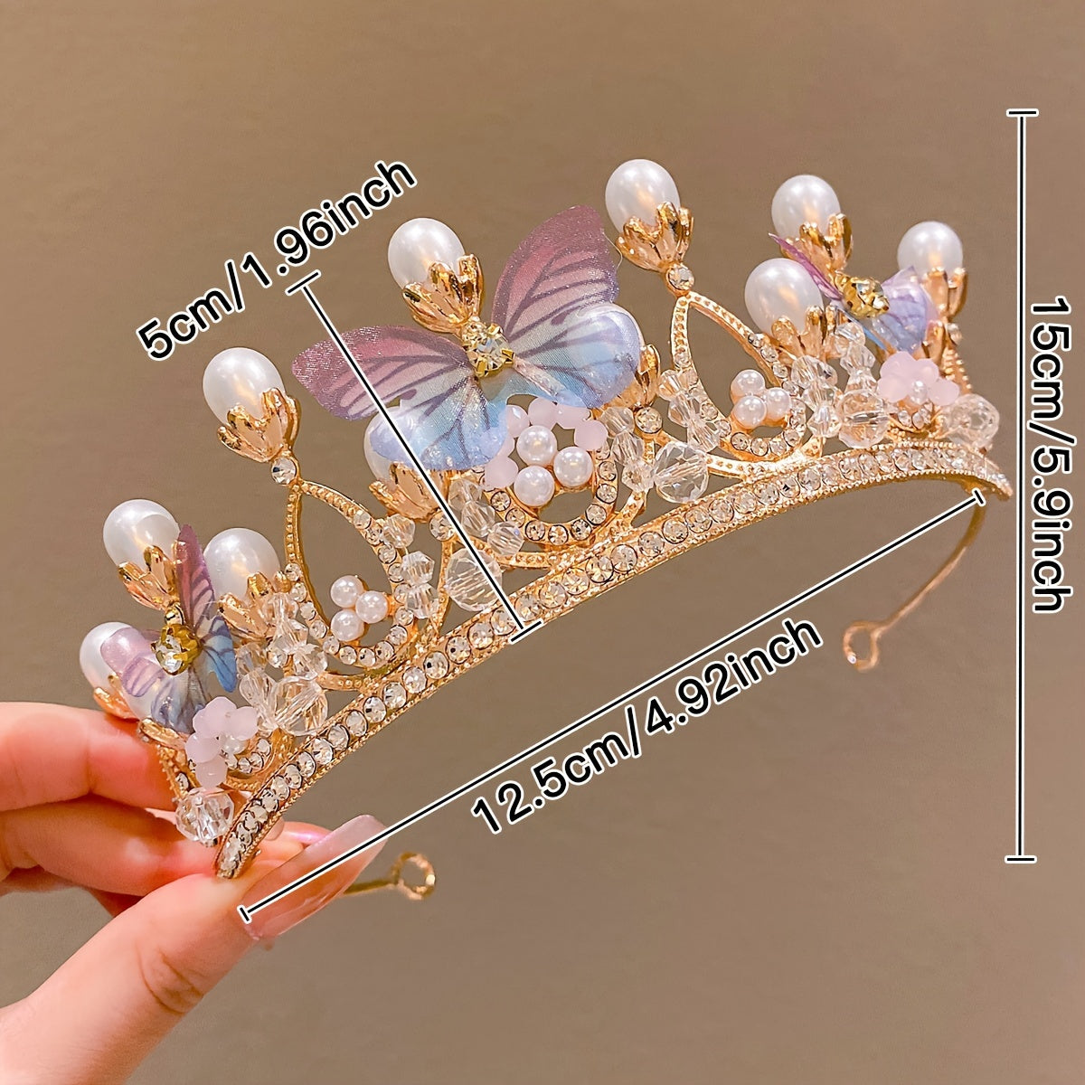 Rhinestone Princess Tiara with Faux Pearls for Weddings and Parties