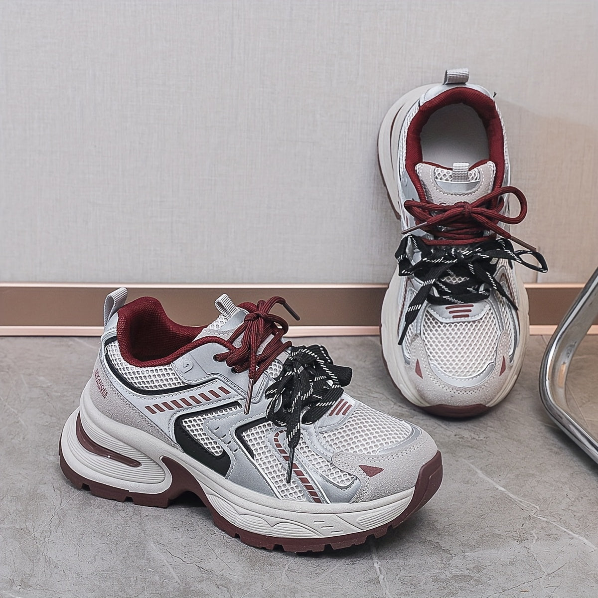 Women's Breathable Mesh PU Cover Low-Top Sneakers Casual Shoes Grey Black