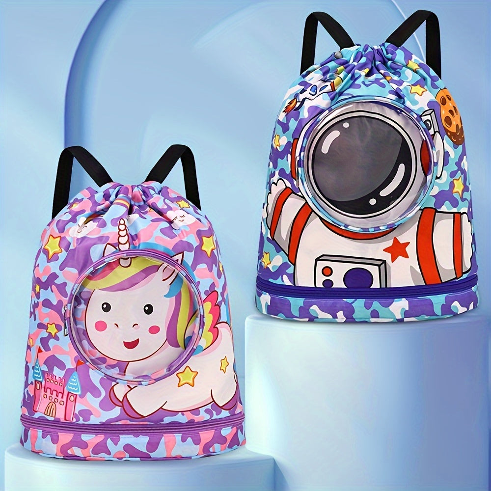 Purple Waterproof Sports and Travel Bag with Dry Wet Separation and Cartoon Design