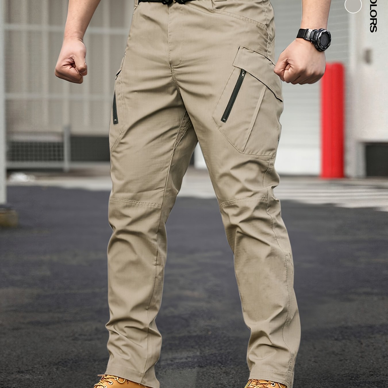 Pantalones tácticos de cargo para hombre de color sólido, ajuste regular, para todas las estaciones, poliéster con bolsillos multifunción