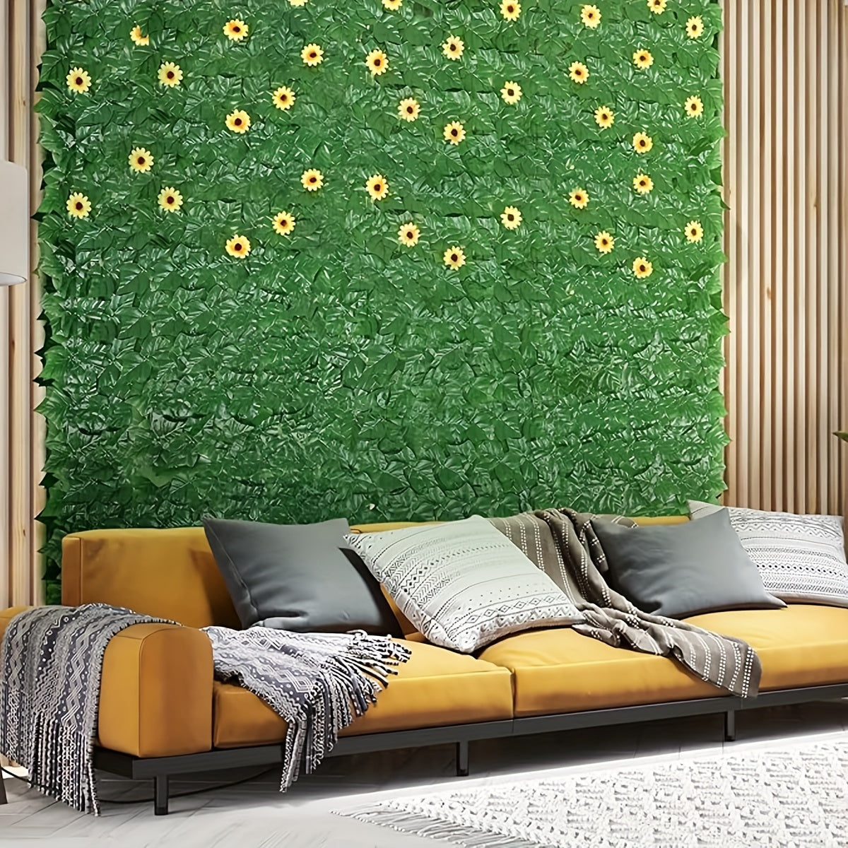 Artificial Ivy Fence Panel with Sunflowers Outdoor Privacy Screen UV-Resistant Plastic Vine