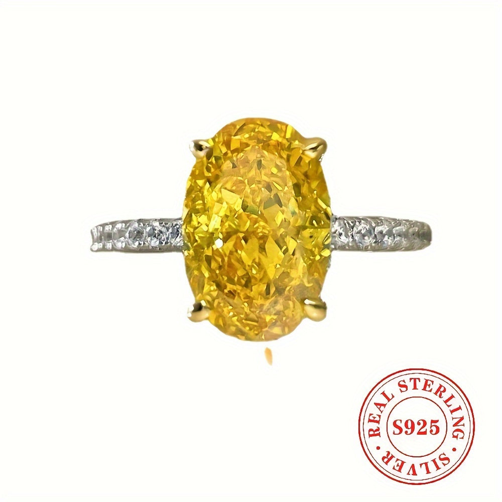 Sterling Silver Ring for Women with Yellow Oval Cubic Zirconia Engagement Jewelry