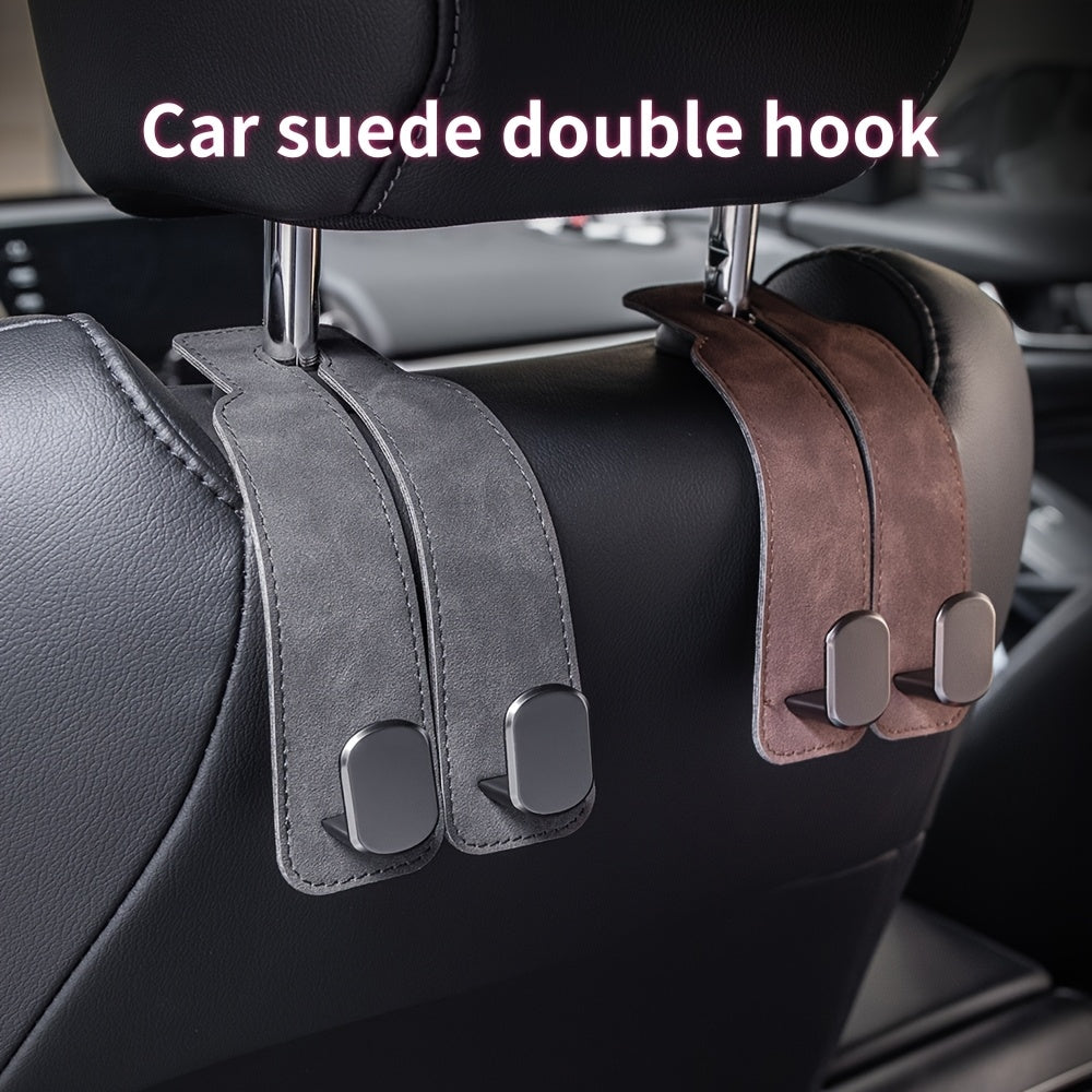 Universal Faux Leather Car Seat Back Hook Double Suede Storage Hanger Auto Headrest Organizer