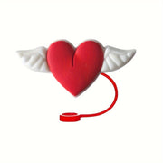 Set of 5 Silicone Straw Covers with Cartoon Love Wings, Reusable Dustproof Fits 7-8mm Straws