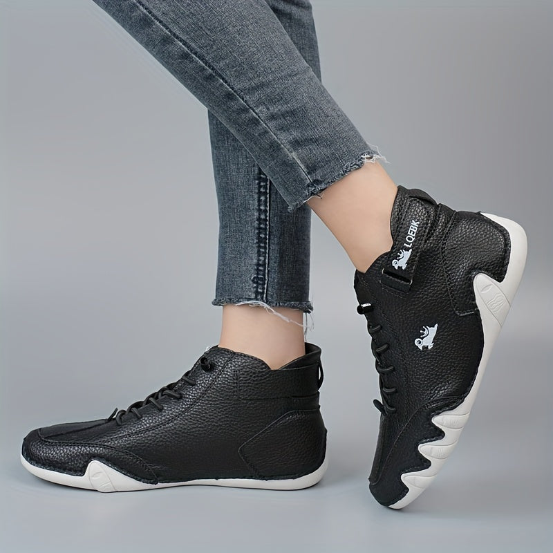 Women's Leather Low-Top Lace-Up Boots Comfortable All-Season Trendy