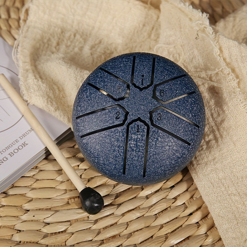 Portable Steel Tongue Drum 3-Inch 6 Tones for Stress Relief Meditation Music Notes
