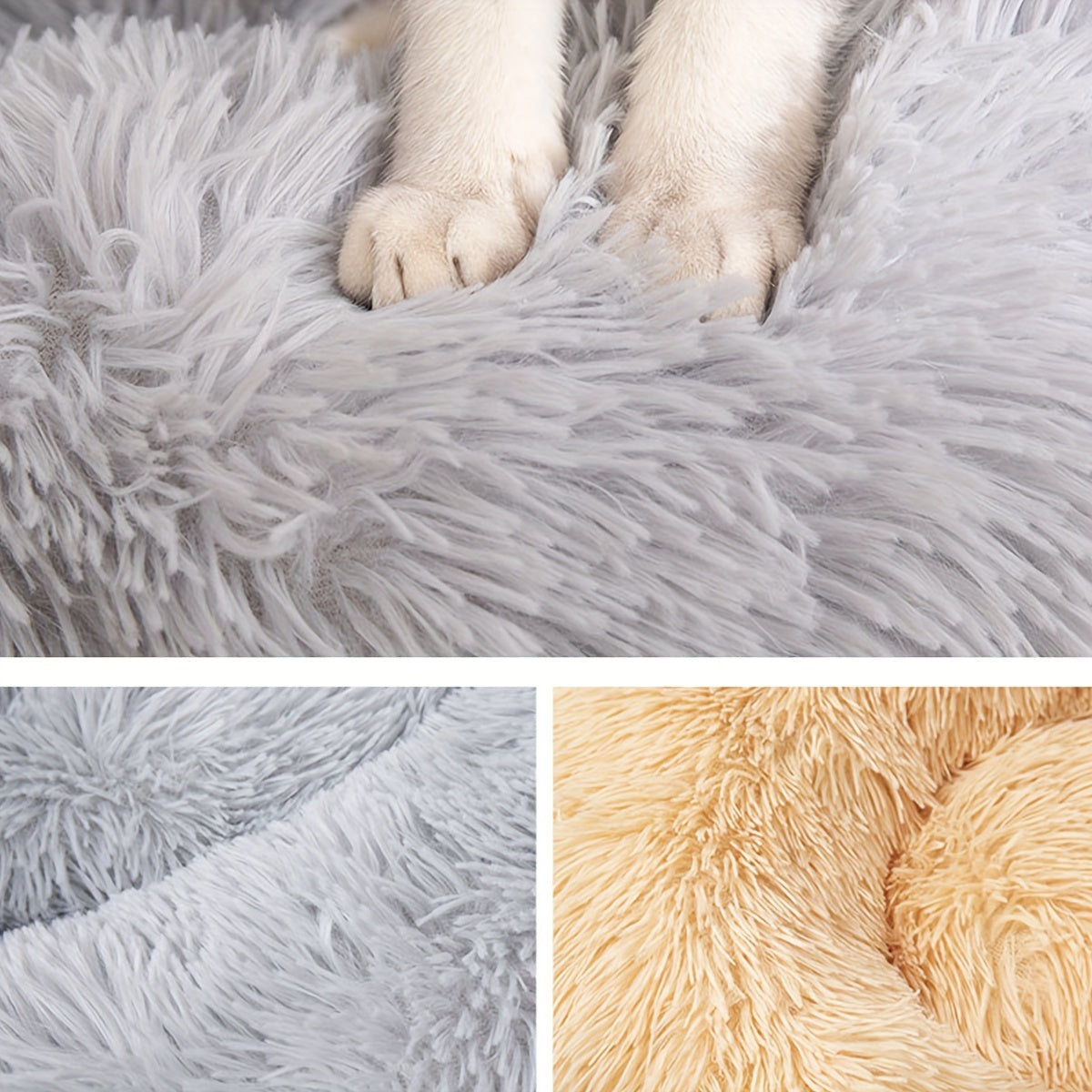 Round Fluffy Dog Bed with Non-Skid Bottom Polyester Material