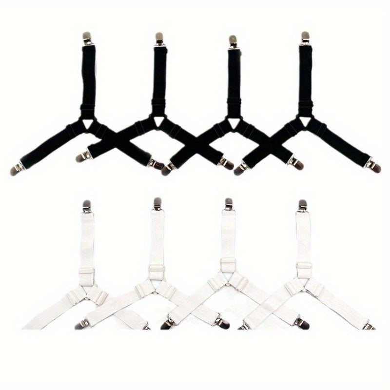 Set of 2 Adjustable Metal Bed Sheet Holders Non-Slip Clips for Sofa Covers and Tablecloths Black