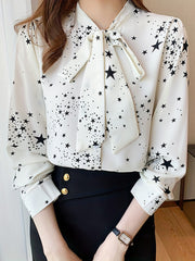 Women's Long Sleeve Blouse with Bow Tie Detail Polyester Spring Fall Elegant