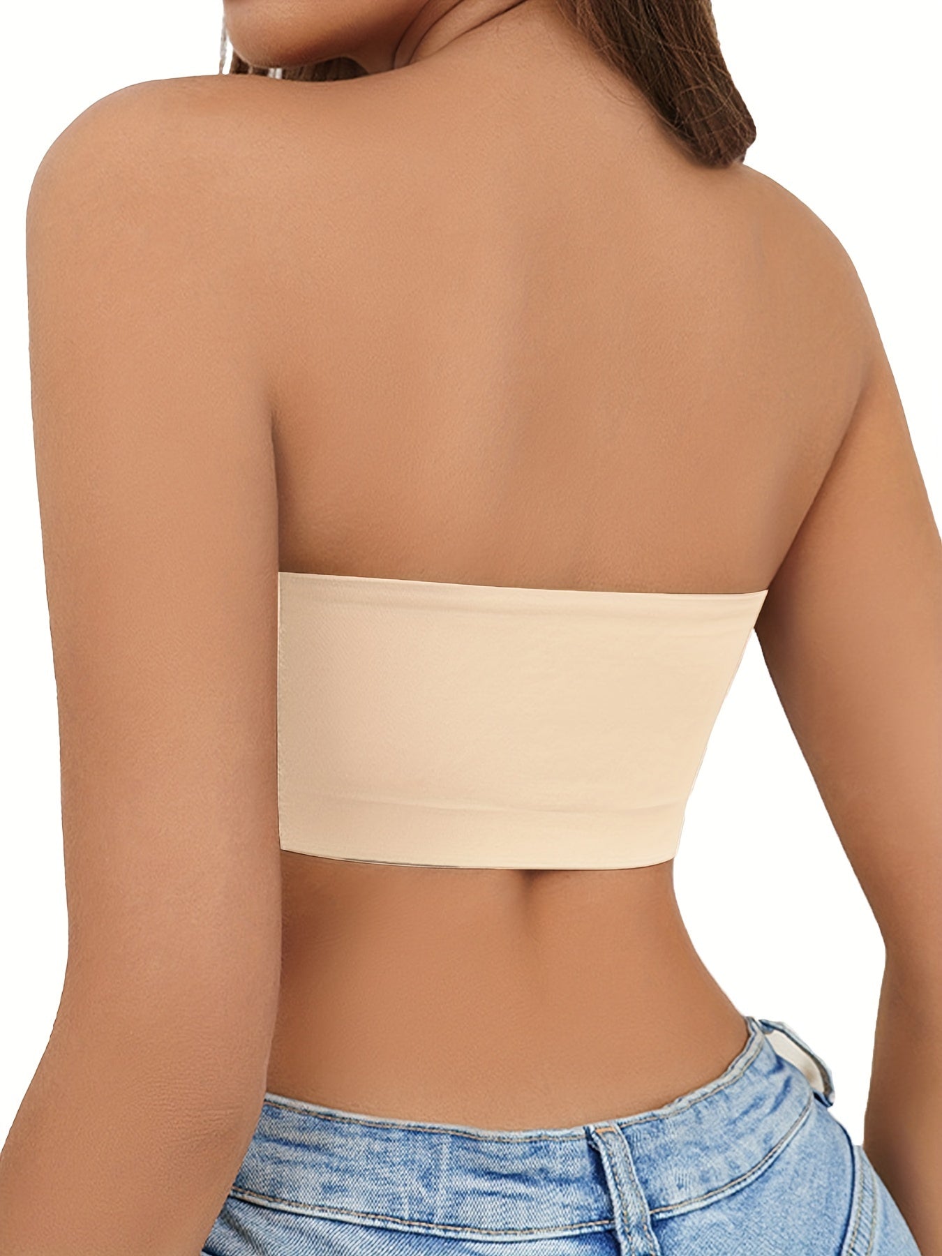 Women Seamless Strapless Steel Ring-Free Front Buckle Bra Invisible Tube Top Non-Slip Push-Up for Small Chest