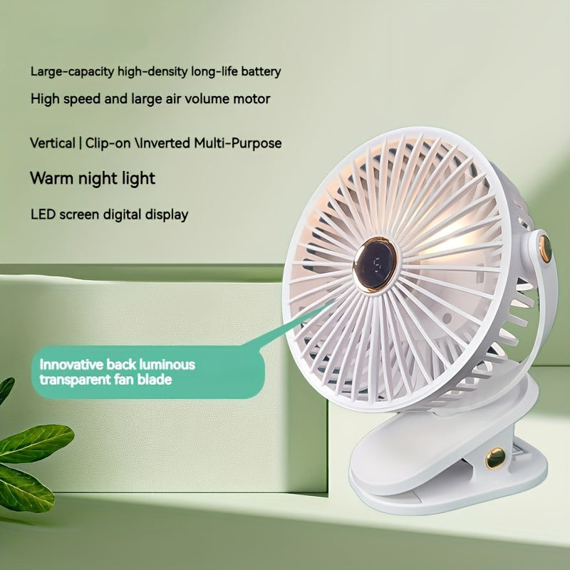 Mini Desk Fan with LED Night Light, USB Charging, Quiet Motor, Portable