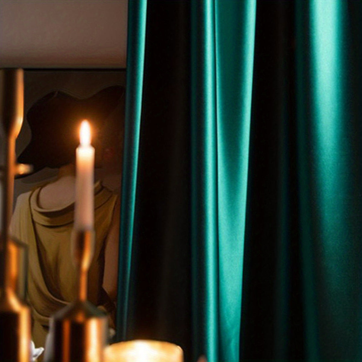 Dark Green Satin Glossy Blackout Curtain for Living Room Bedroom Kitchen Bathroom