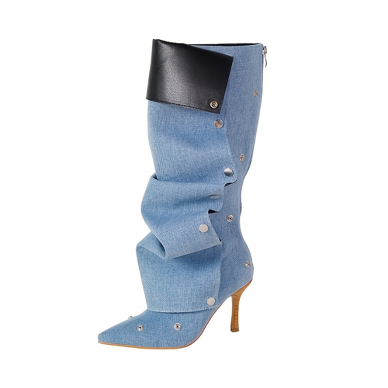 Women's High Heel Stack Boots Pointed Toe Zipper Casual All-Season