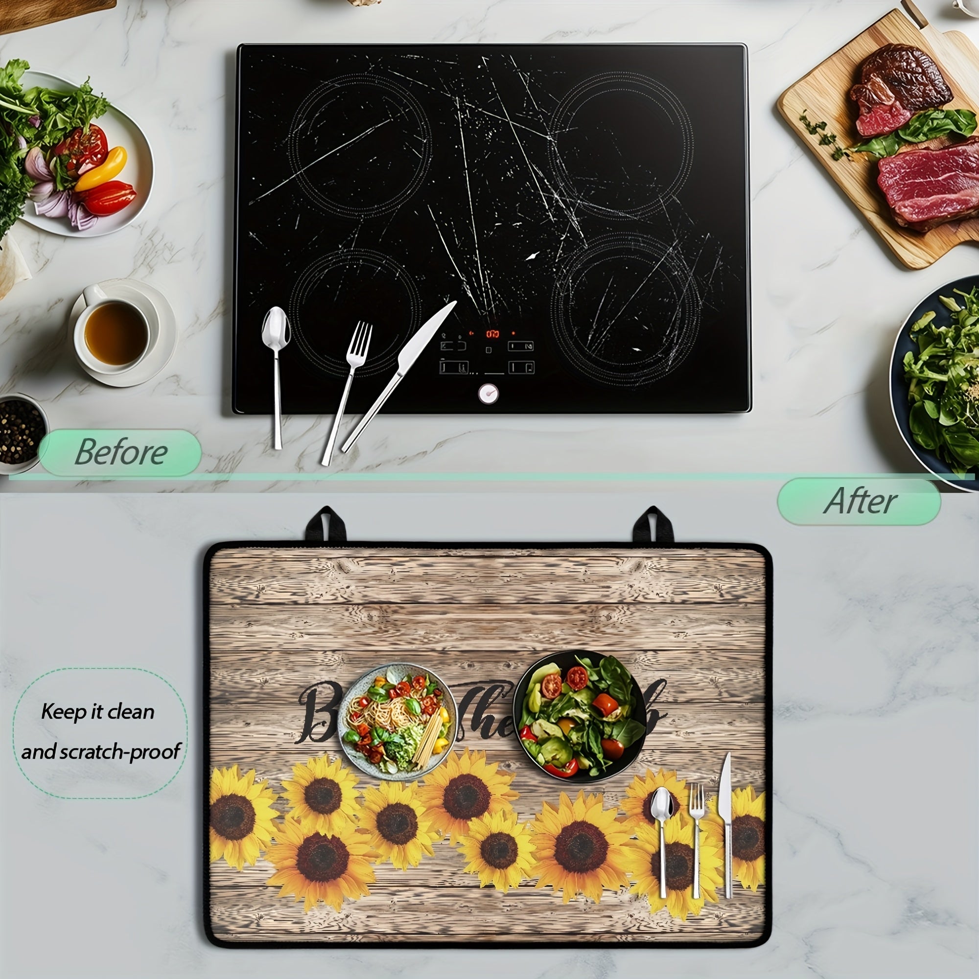 Wood Pattern Stove Cover Non-Slip Heat-Resistant Scratch Protection for Glass Ceramic Surfaces