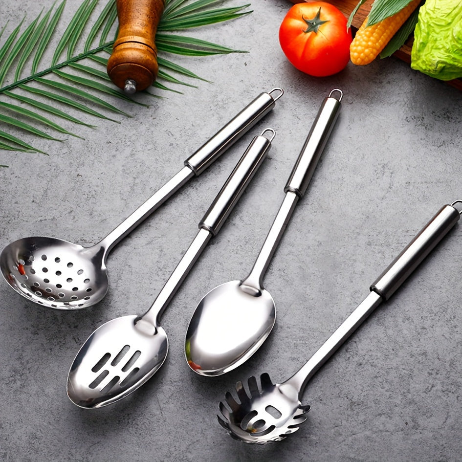 Set of 11 Stainless Steel Kitchen Utensils Heat Resistant with Spatula Tongs and Strainer