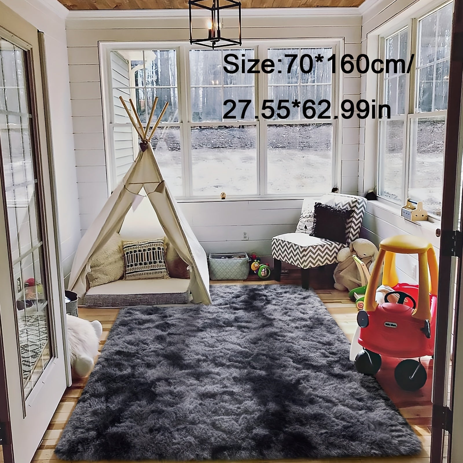 Yashil va yumshoq kulrang gradientli tie-dye bosma gilam, yashash xonangiz, o‘qish xonangiz, yotoq yonida yoki yotoq xonangizning bezakini oshirish uchun.