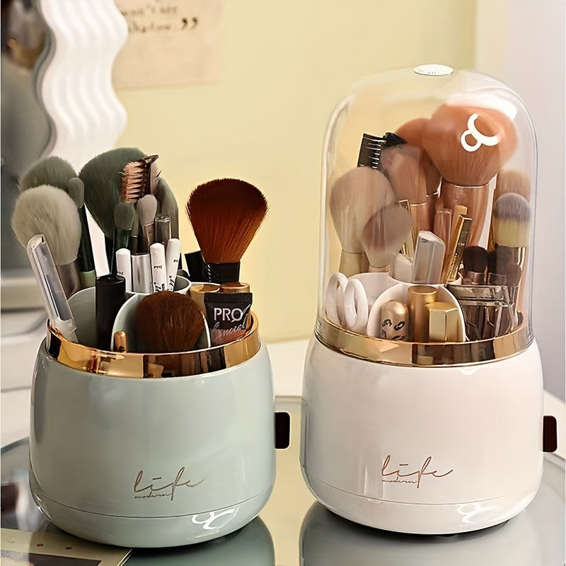 Transparent 360° Rotating Makeup Brush Organizer Storage Box for Dresser