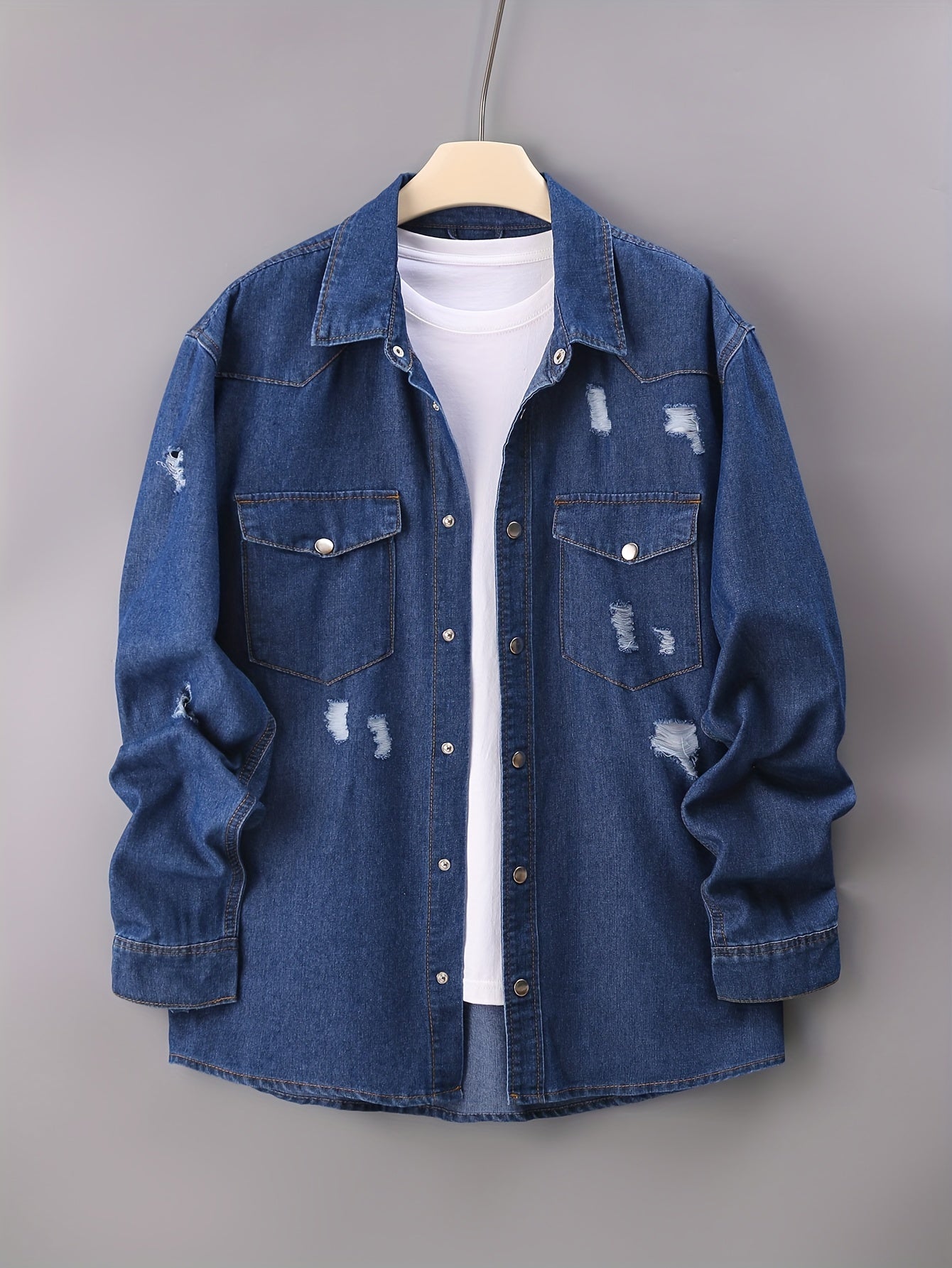 Men's Plus Size Vintage Denim Shirt Long Sleeve Woven Cotton Polyester Casual