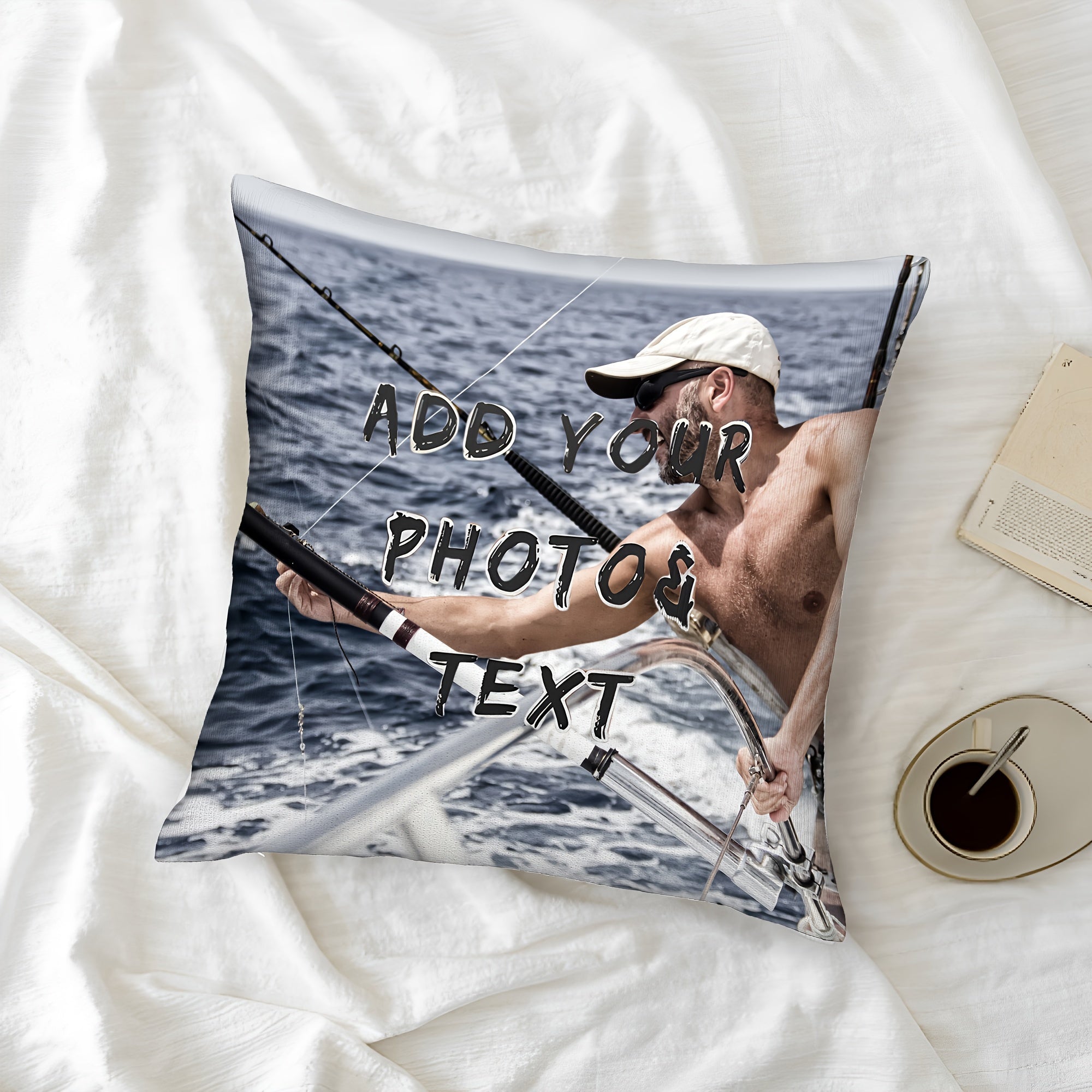 18x18 Custom Photo Pillowcase for Fishermen Personalized Gift Short Plush