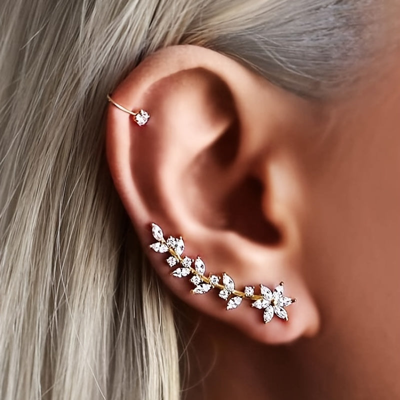 Women Crystal Leaf Earrings Rose Flower Dangle Stud Jewelry Gift