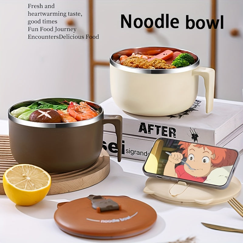 304 Stainless Steel Noodle Bowl with Lid Large Capacity Portable Tableware Anti-Scalding