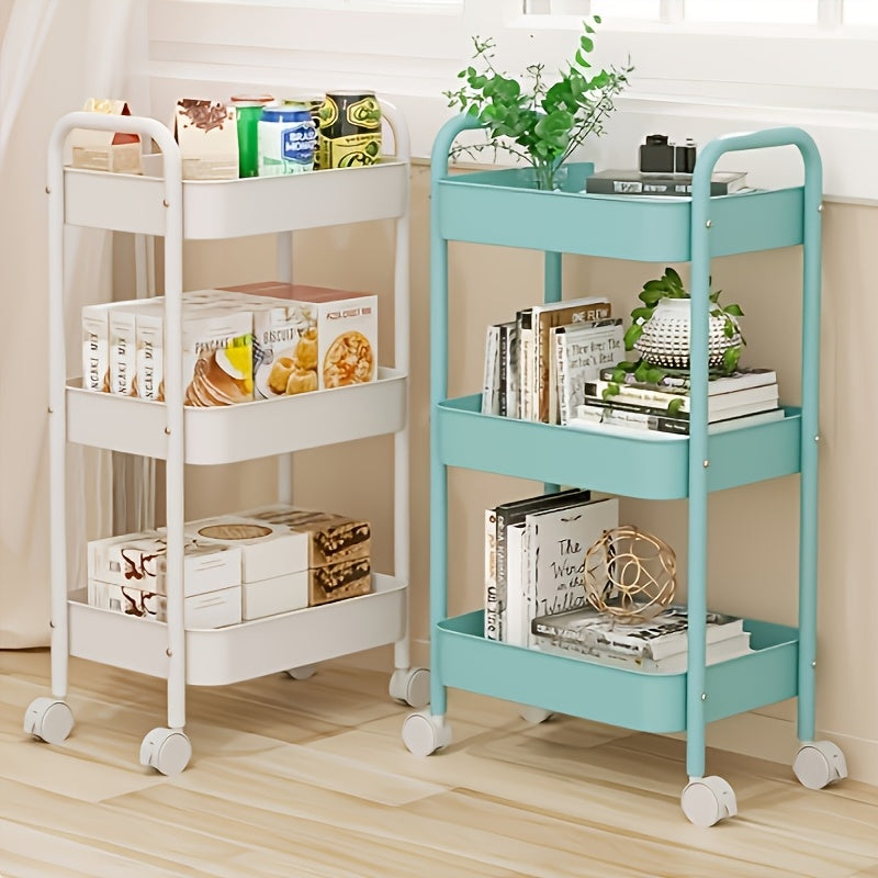 2-Tier Metal Rolling Storage Cart in Pink White Blue Yellow for Kitchen Bathroom Dorm