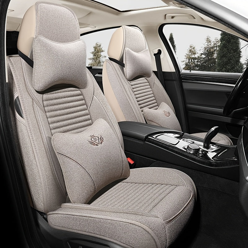 Чехлы для автомобильных сидений из льна, дышащие, всесезонные, универсальные, для пяти мест