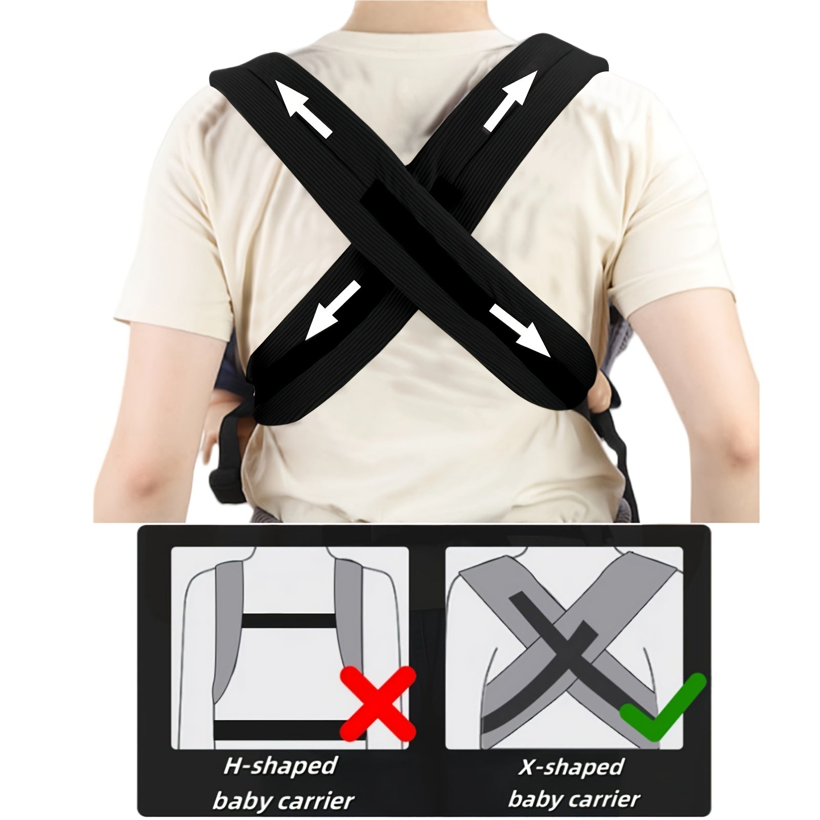 3+ yosh uchun bolalar uchun belbog‘li nafas oladigan polyesterli sling, olib tashlanadigan kamar bilan, qora va kulrang