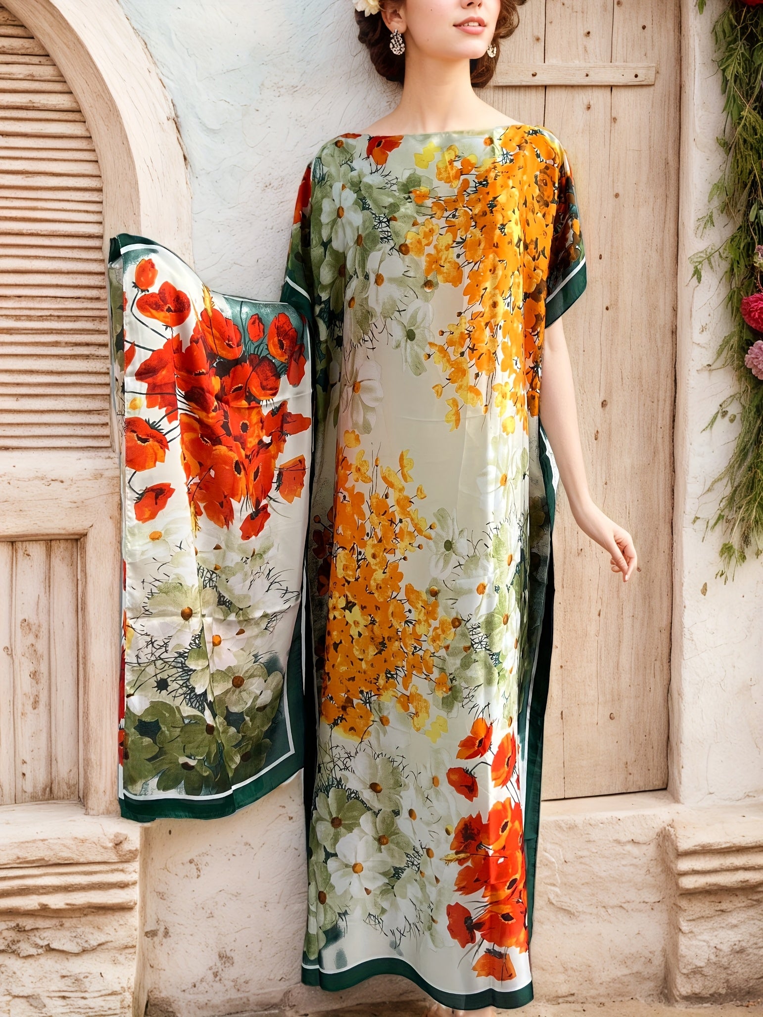 Plus Size Women's Floral Print Maxi Dress Long Sleeve Boho Chic