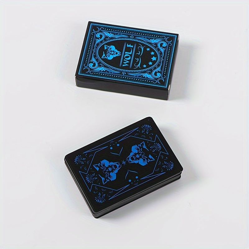 Qora va ko'k dizayndagi PVC o'yin kartalari, partiyalar va yig'ilishlar uchun mos, prop pul uchun emas