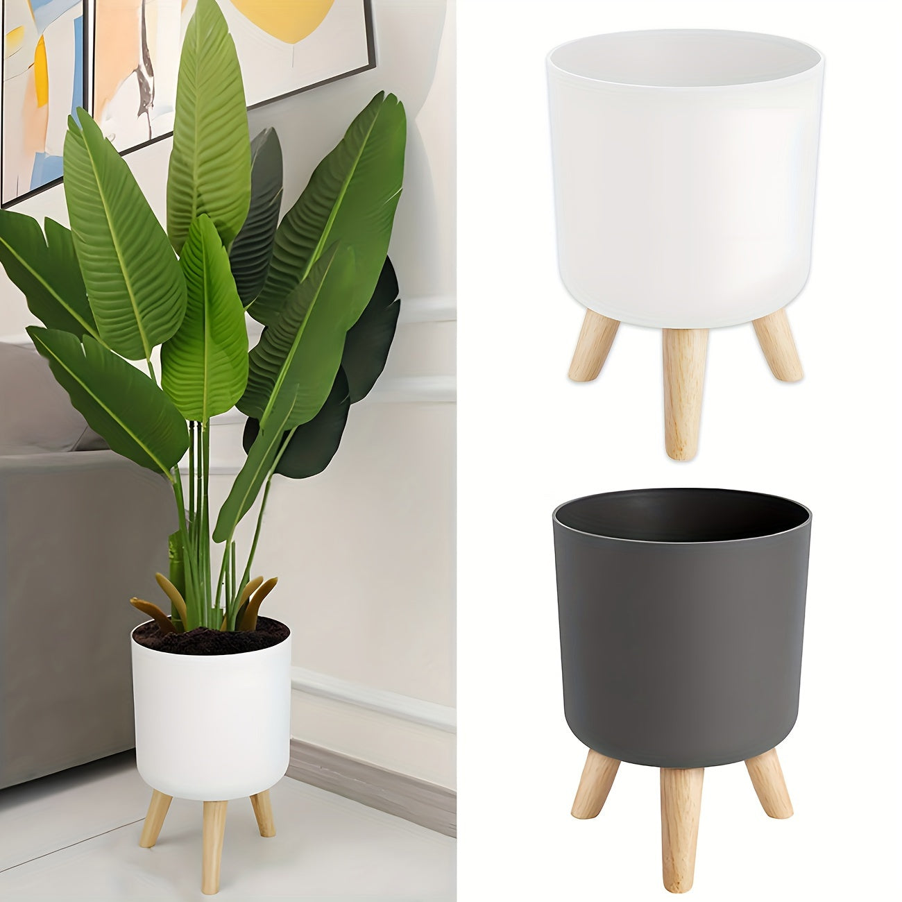 Wooden Leg Planter Indoor Outdoor Floor Standing Modern Decorative Plant Pot