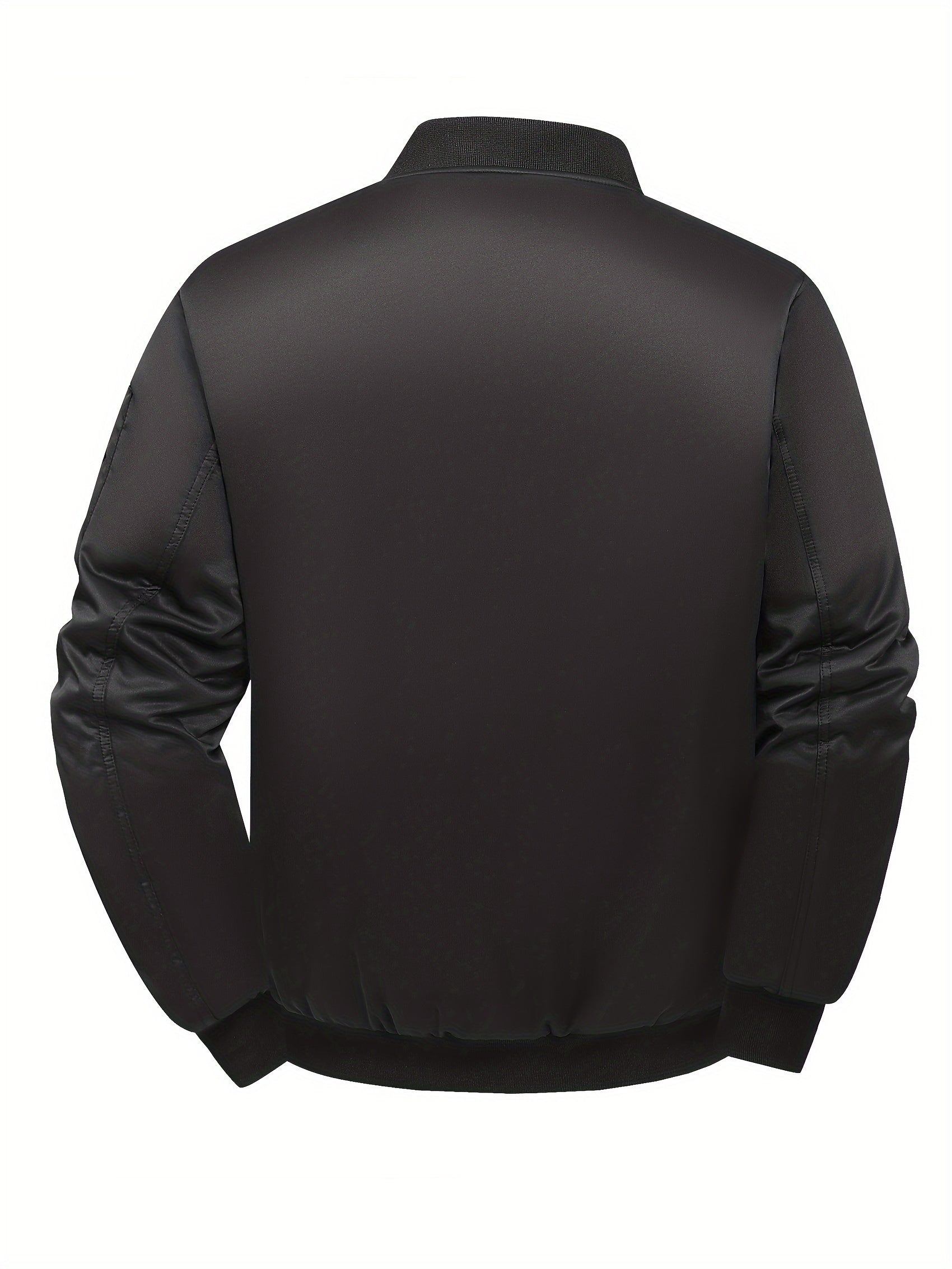 Men's Plus Size Bomber Jacket Solid Color Polyester Preppy Baseball Collar Zipper Regular Fit