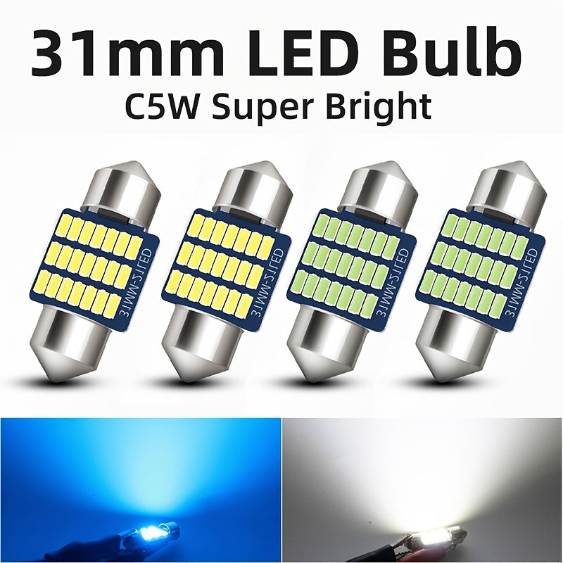 4PCS Super Bright LED Car Interior Lights White Blue 12V Festoon Bulb