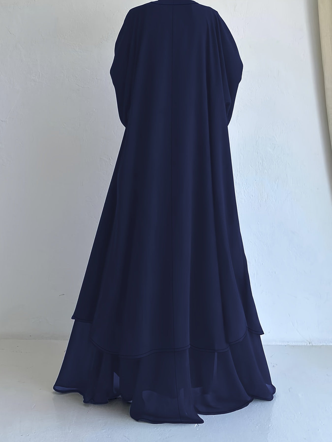 Women's Navy Blue Chiffon Dress with Waist Belt for All Seasons
