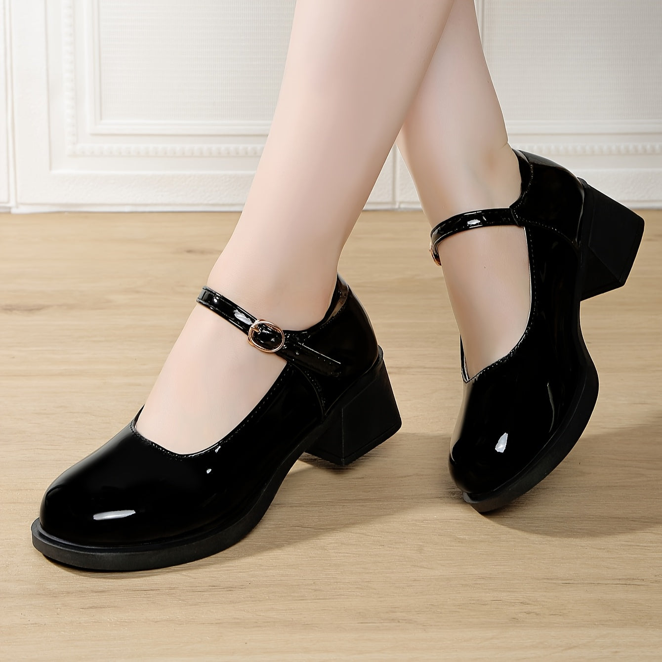 Women’s Low-Cut Chunky-Heeled Mary Jane Loafers for Petite Feet