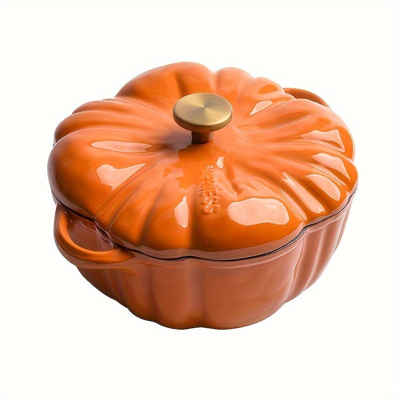 Enamel Cast Iron Pumpkin Pot for Soups and Casseroles Induction Compatible