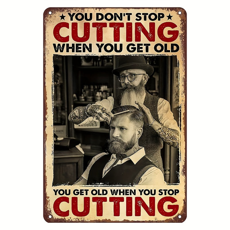 Metal Sign for Haircut Keep Cutting Tin Sign for Salon Barber Shop Home Wall Decor