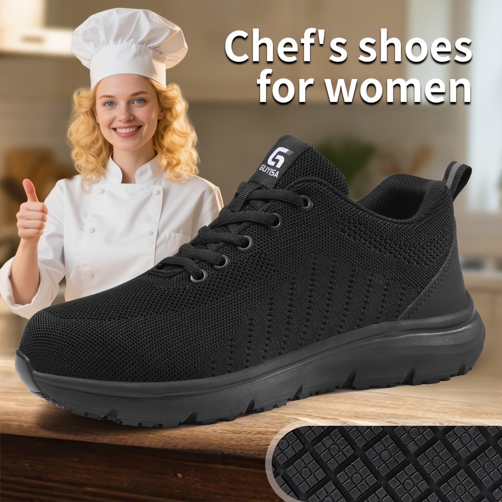 Women's Breathable Mesh Chef Shoes Soft MD Sole All-Season Black
