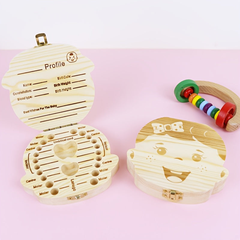 Kids Keepsake Box Natural Wood with Compartments for Baby Teeth and Umbilical Cords