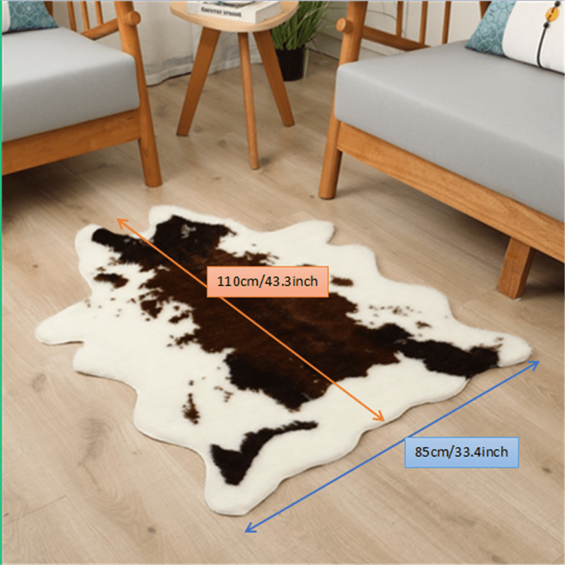 Alfombra de imitación de piel de vaca con estampado animal, resistente a las manchas, fácil de limpiar para sala de estar y dormitorio
