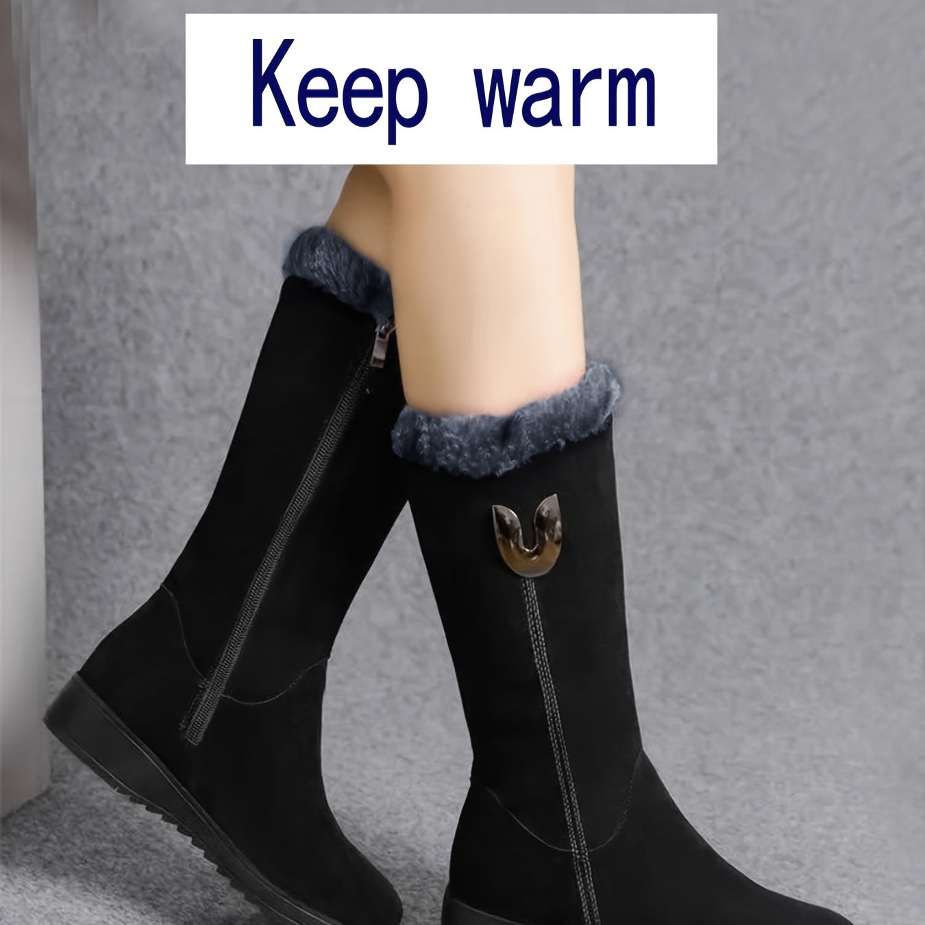 Women's Fleece-Lined Mid-Calf Winter Ankle Boots Flat Sole