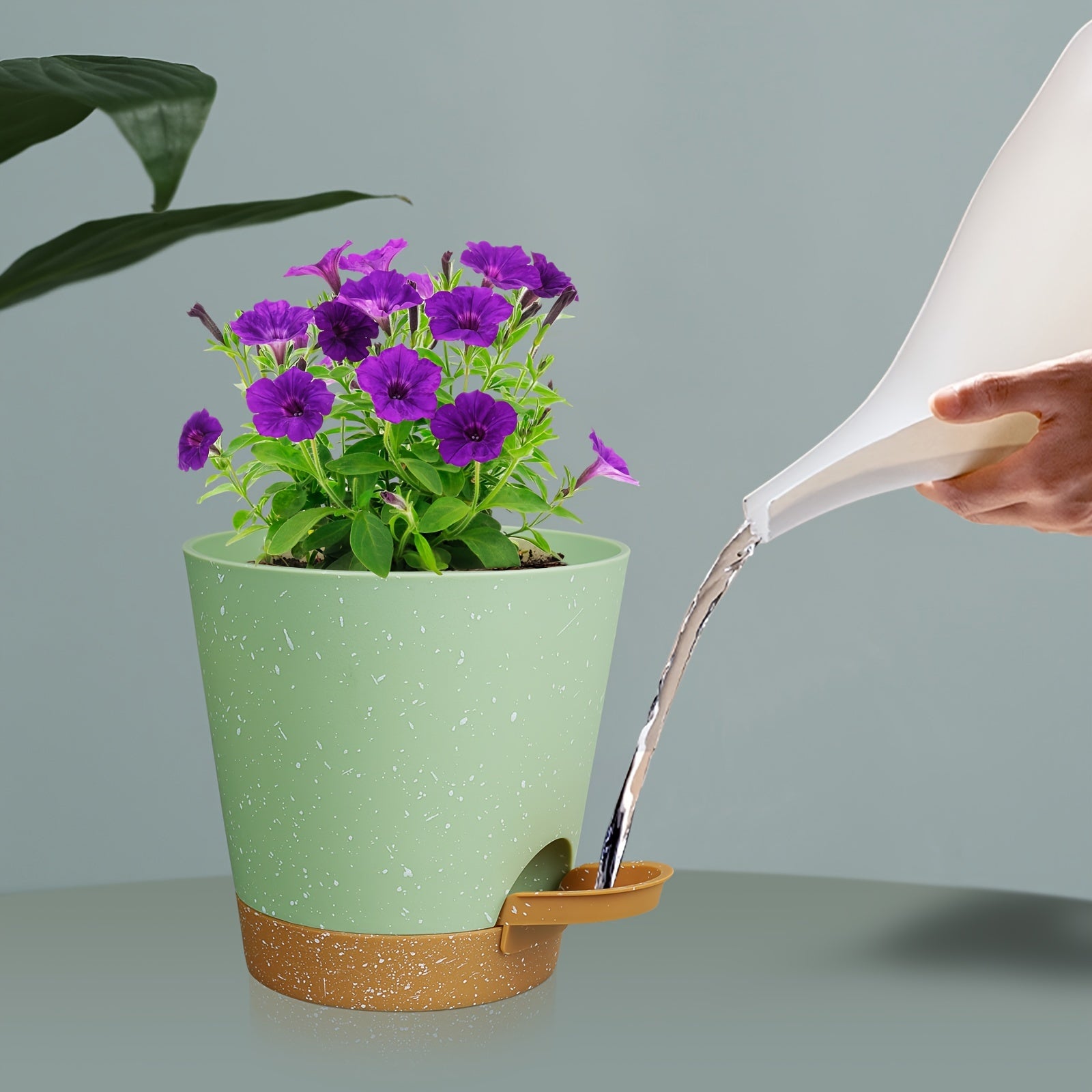 Set of 6 Modern Plastic Planters with Speckled Design Self-Watering Drainage Holes Indoor Outdoor