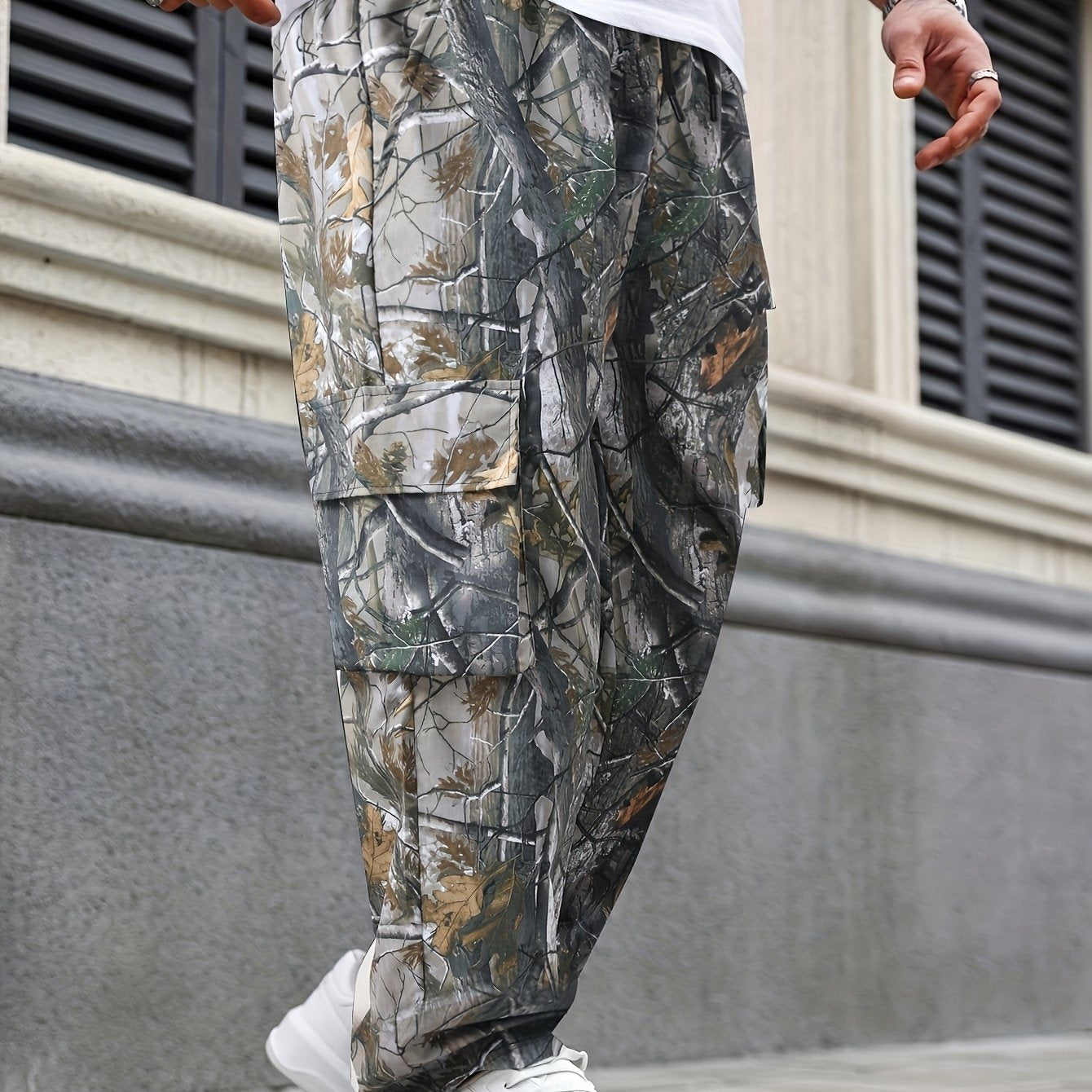 Men's Plus Size Casual Straight Leg Pants Striped Polyester Loose Fit Street Style