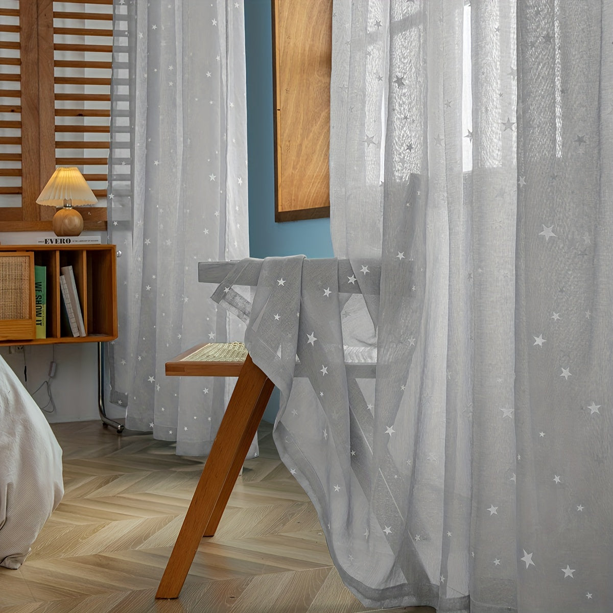 Pastoral Style Curtains with Luminous Star Pattern for Bedroom Living Room Office Kitchen