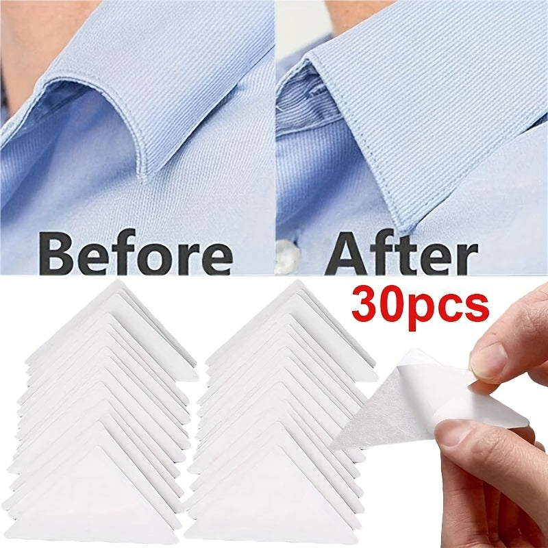 30 Pack Clear Triangle Tape Collar Shaper Stickers for T-Shirts and Shirts
