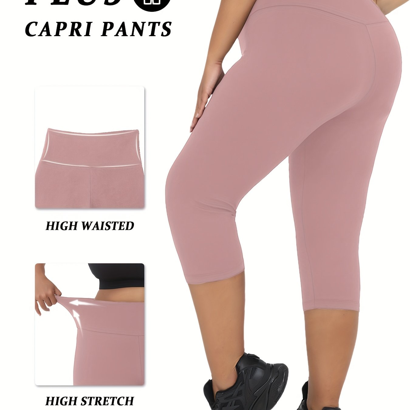 Plus Size Women’s Leggings High Waisted Tummy Control Yoga Capri Workout