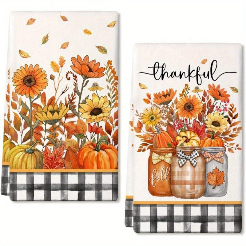 Set of 2 Autumn Pumpkin Kitchen Towels 45.72x66.04 cm Reusable Home Decor