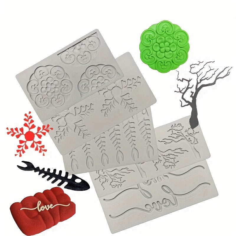 Molde de silicona para chocolate con forma de encaje, pez óseo 3D, decoración de comida