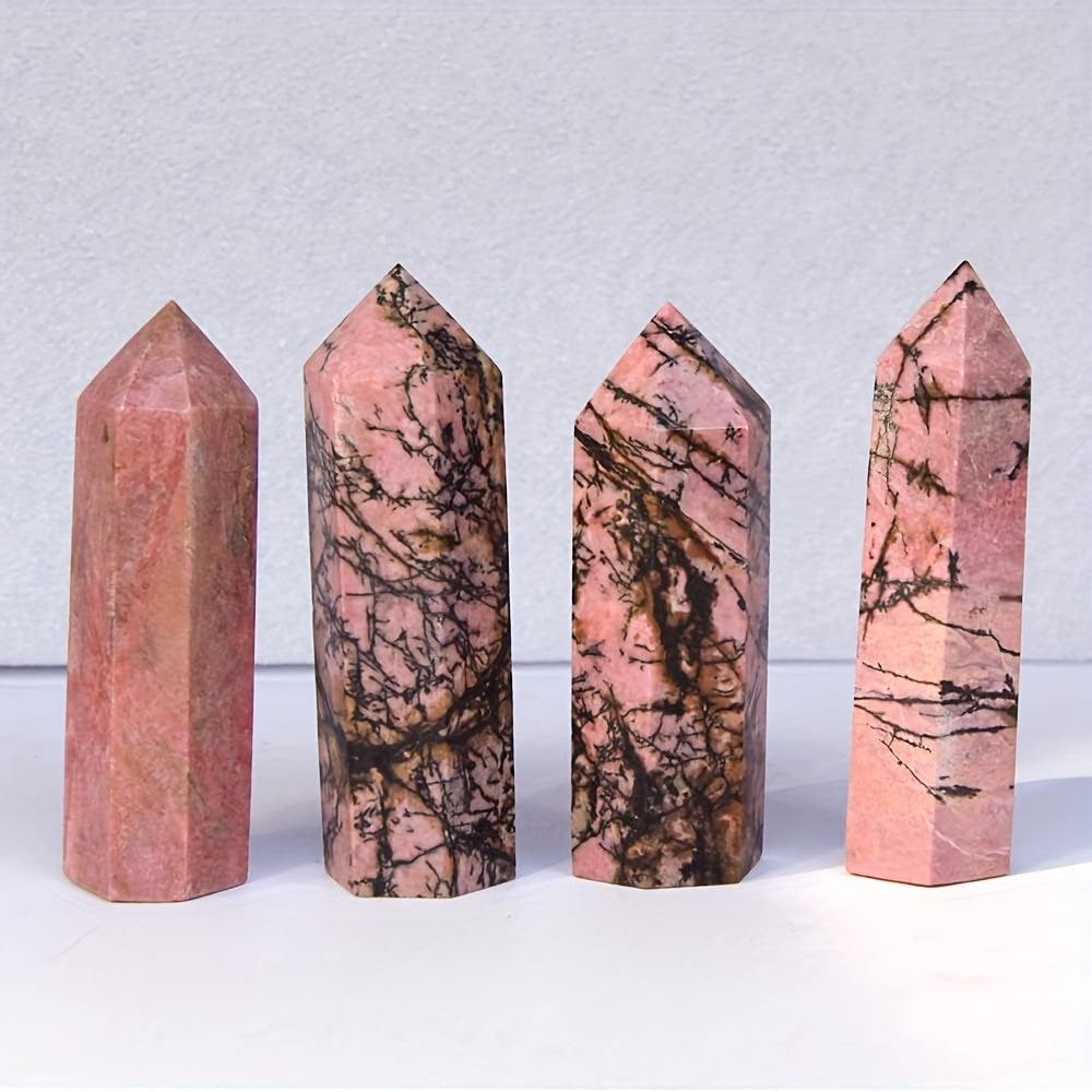 Varita de cristal de rodonita natural con punta de cuarzo facetado para sanación y meditación